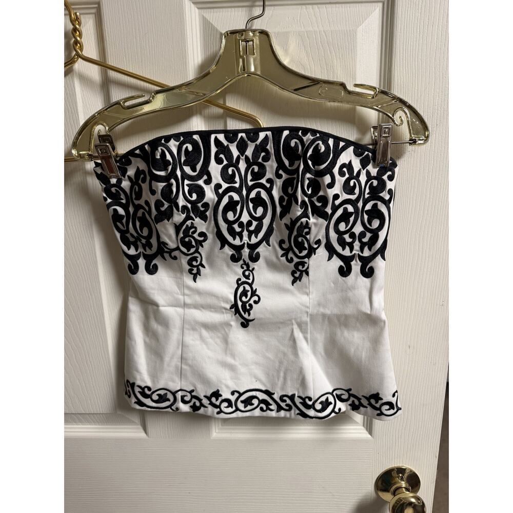 Strapless Corset Bustier Top WHBM 2 Embroidered White Black Glam Whimsigoth 30w